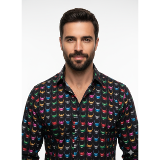 CAMISA SLIM HOMBRE,ALGODÓN/ELASTÁN CIRCLES.