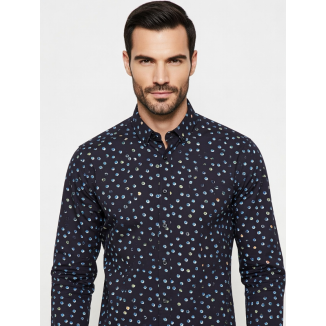 CAMISA HOMBRE SLIM MANGA LARGA ESTAMPADA.